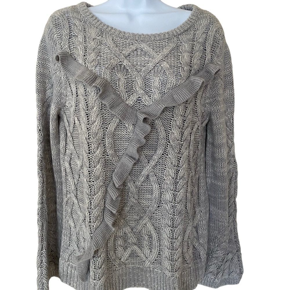 LC Lauren Conrad Gray Cable Knit Ruffle Sweater